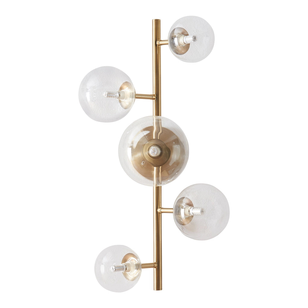 Lampada da Parete Makkor con 5 Paralumi Sferici in Vetro - Dorato lux.pro