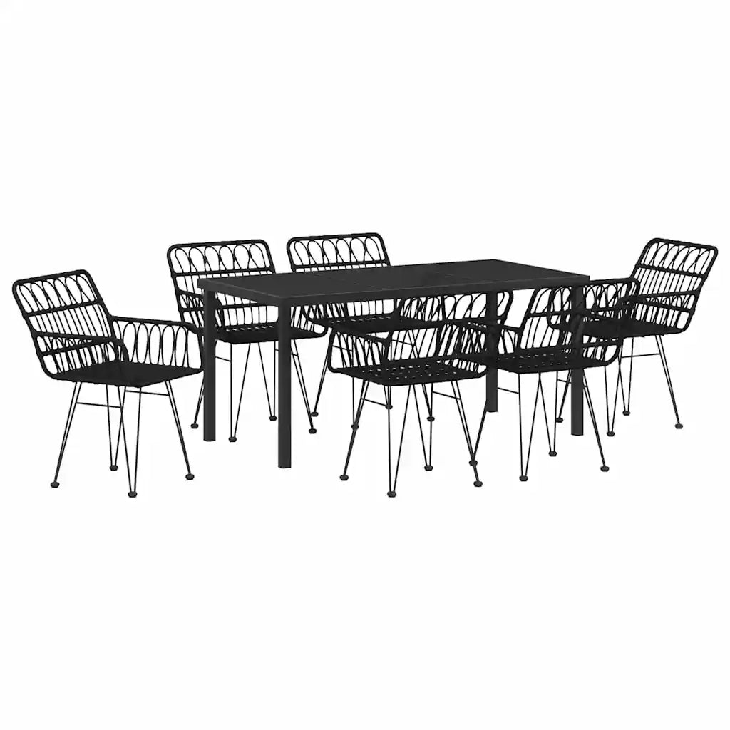 Set da Pranzo per Giardino 7 pcs Nero