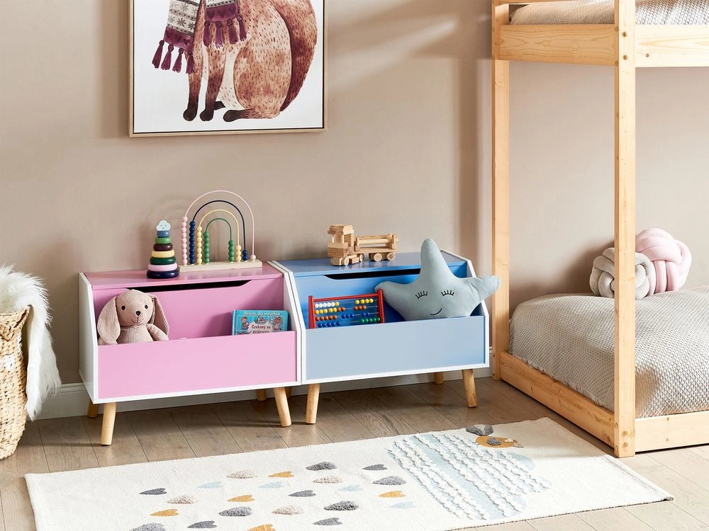 Mobiletto per bambini in MDF con gambe in legno di gomma con ripiano blu cameretta moderna