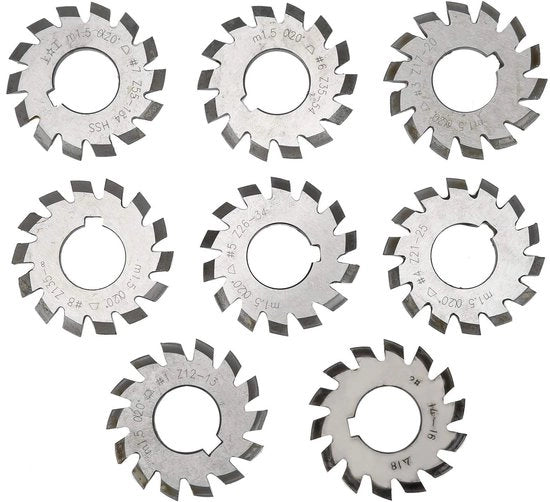 Tandwielsnijder 8-delig - Alta Velocità Snodo in Acciaio - Tandwielfrees - Attrezzatura Industriale - Dimensioni Uniformi - Buona Portata di Taglio - Frezatura