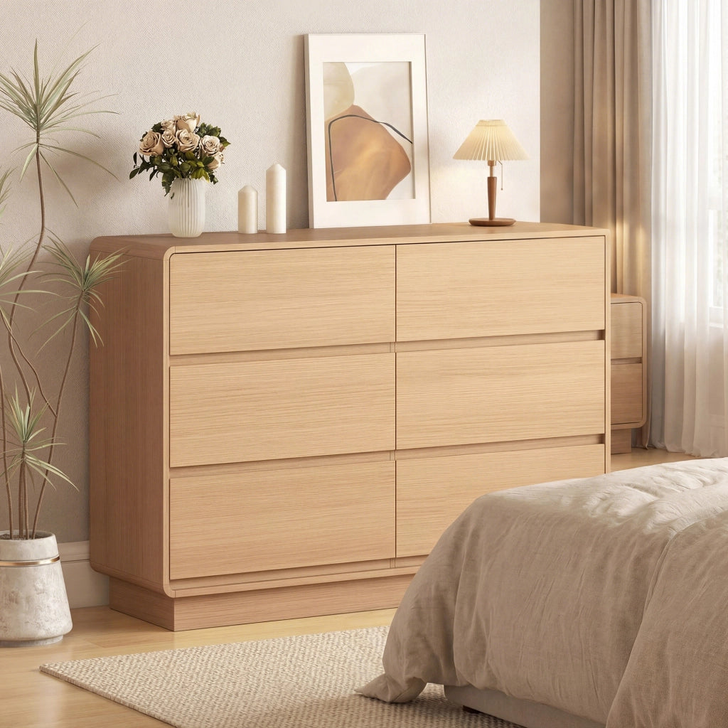 Cassettiera 6 Cassetti Legno Naturale ¨C Zephmum ¨C 120x38x86 cm