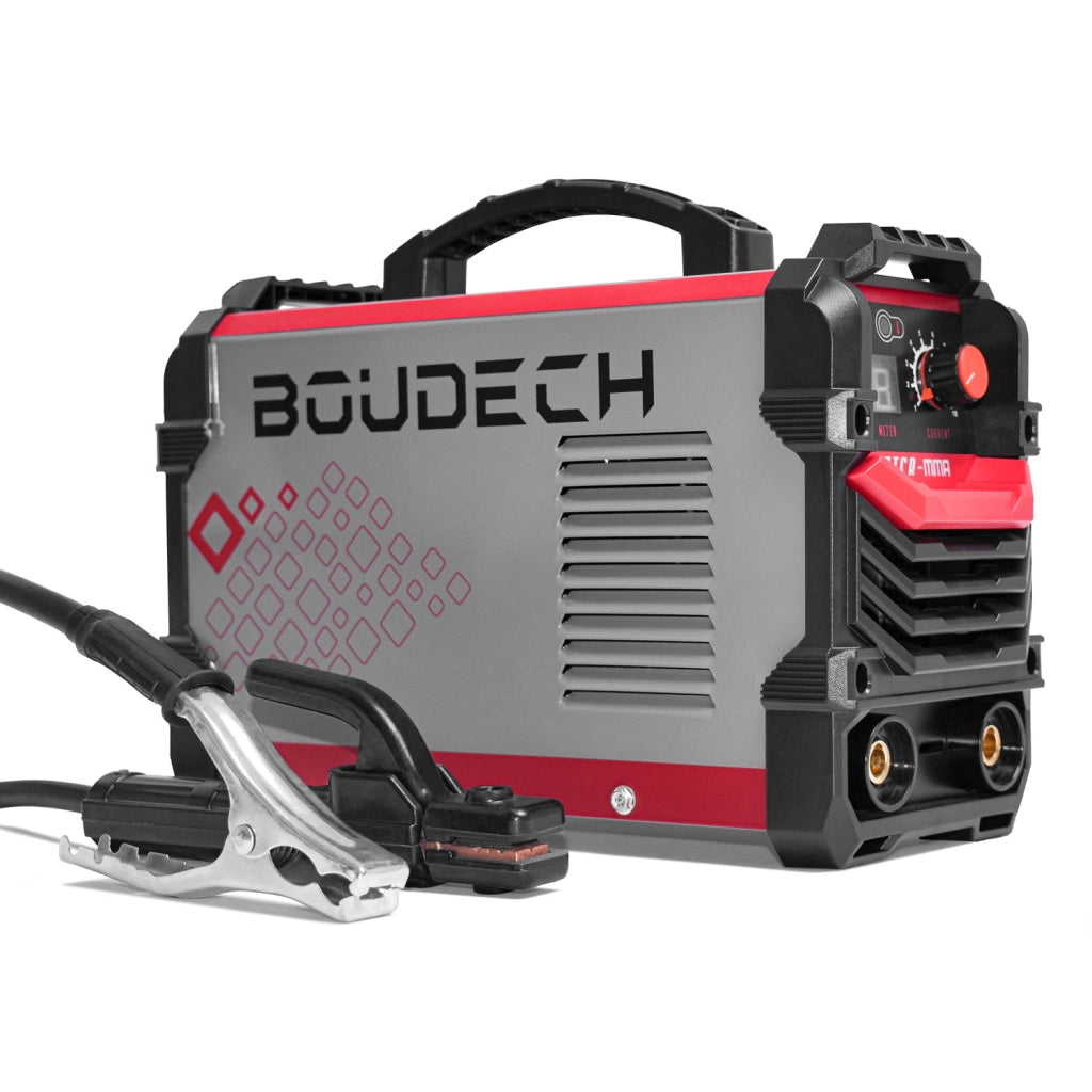 CASTER-MMA Saldatrice ad inverter 200Amp con tecnologia IGBT. Leggera, sicura ed affidabile, dotata di controllo a circuito chiuso. Fornita con pinza di massa, porta elettrodo e maschera per saldatura. Certificata CE
