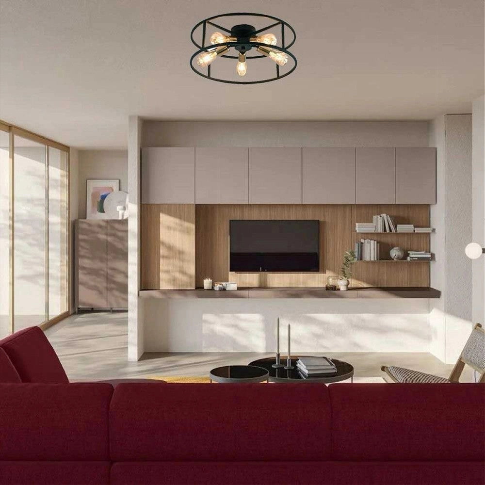 Trade Shop - Plafoniera Lampadario Da Soffitto Circolare Stile Industriale Lampada 5xe27 C71-5 -