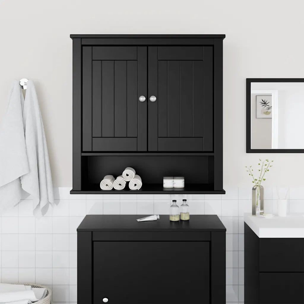 Mobile da Bagno | Armadio da bagno a Muro BERG Nero 69,5x27x71,5cm Legno Massello