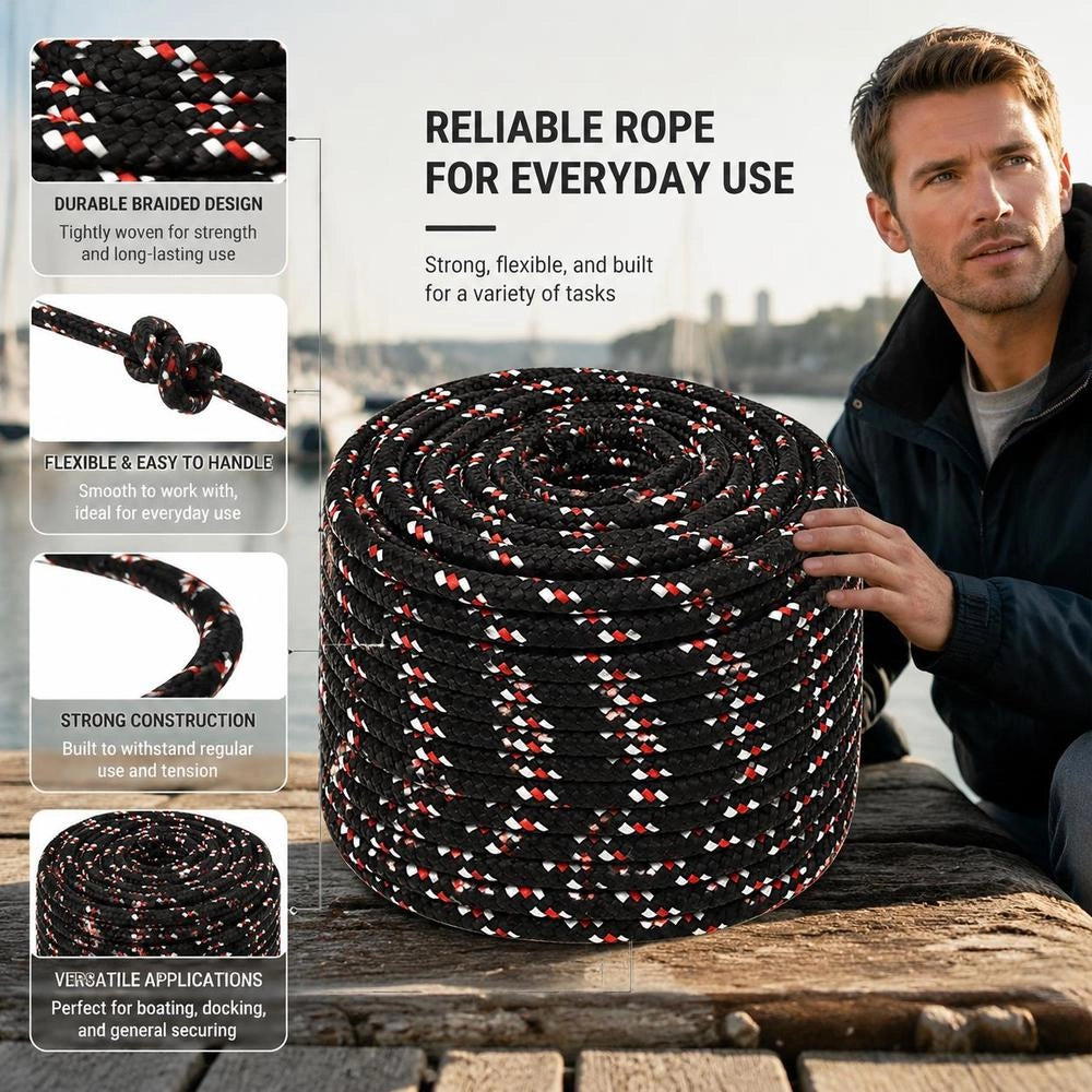 Boat Rope, Black, 14 Mm, 100 M, Polypropylene