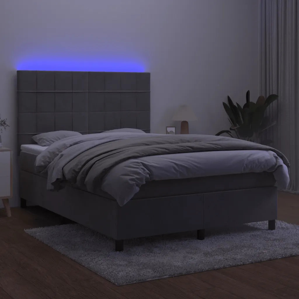 Letto a Molle Materasso e LED Grigio Chiaro 140x200 cm Velluto 3136125