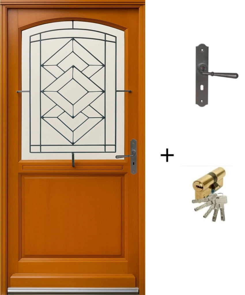 Porta D'Ingresso In Vetro Legno, Vetro Trasparente, Elioth, H.215xl.90 p.sinistra + Maniglia E Botte (rif. 010403FP) Dimensioni Tavolo senza maniglia