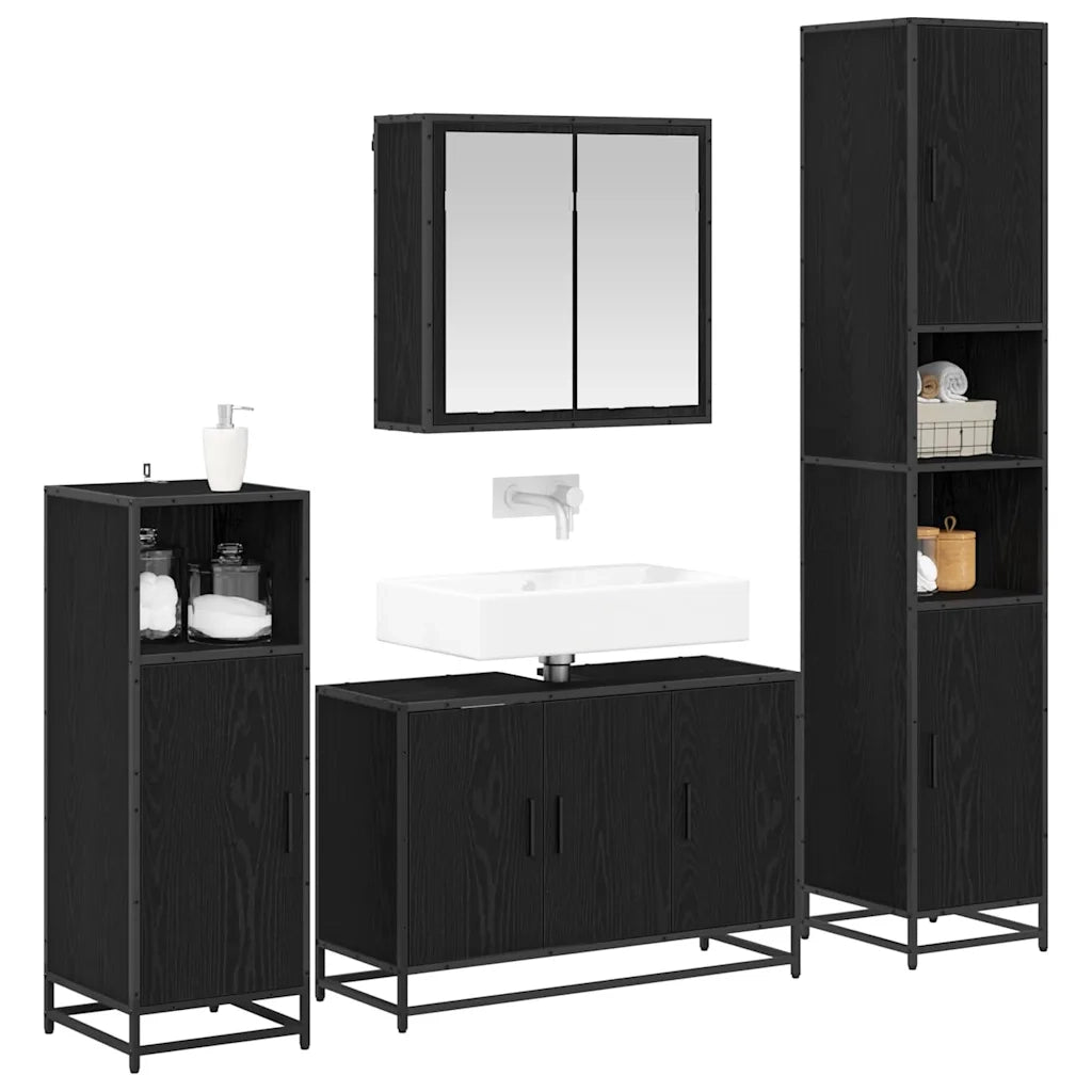 Set di mobili per il bagno 4 pcs Rovere Nero Legno multistrato 3402325