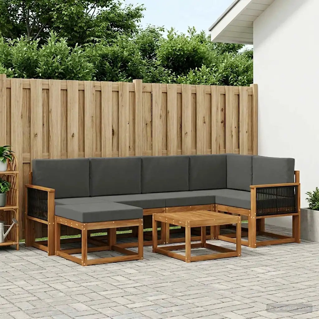 Set di divani da esterno con cuscino 7 pcs Naturale e Antracite 3385373