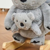 Cavallo a Dondolo Koala in Peluche Imbottita con Suoni, Cintura di sicurezza e Base in Legno, 60x33x50cm, Grigio