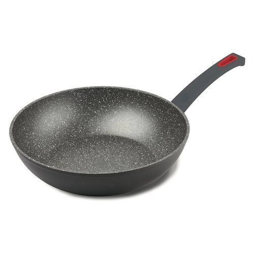 Ghidini Cipriano Viva Padella Wok in Alluminio Antiaderente 28 cm Tutti i Piani Cottura colore Grigio Rosso