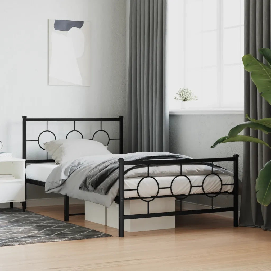 Giroletto con Testiera e Pediera-Struttura Letto Metallo Nero 107x203 cm 648817
