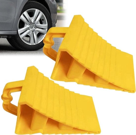 Sostegno per ruote con manubrio 2 pezzi 190 x 110 x 110 mm - sostegno per ruota in plastica - sostegno per freno - per auto - sostegno per ruota giallo.