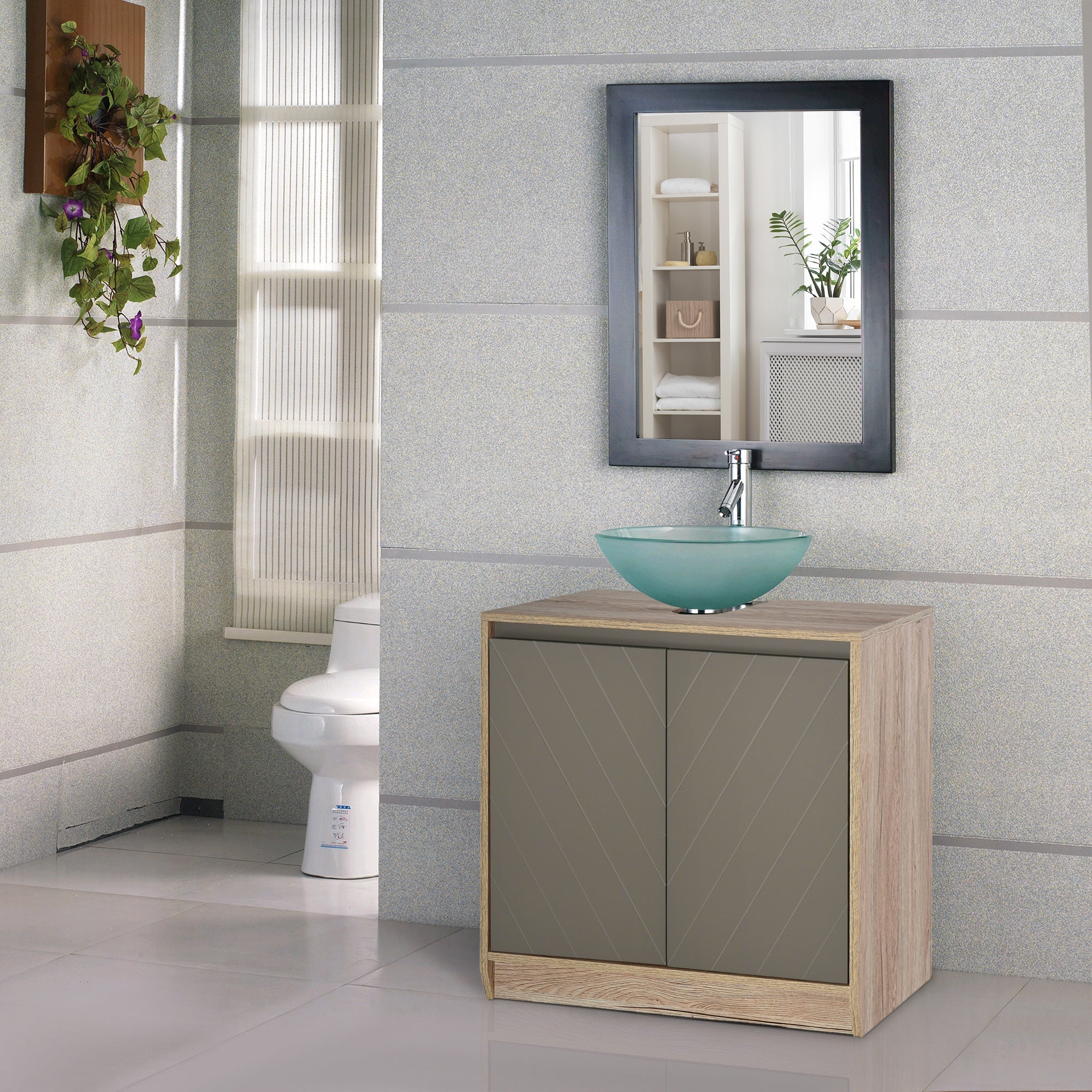 Mobile Sottolavello da Bagno 2 Ante 60x30x60 cm  Grigio e Rovere