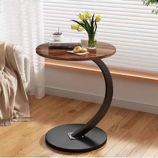 Tavolo complementare in legno - tavolo salotto rotondo - supporto a C - diametro del piano 40 cm - finitura in legno di noce - tavoli complementari per soggiorno - divani - tavolo complementare in legno