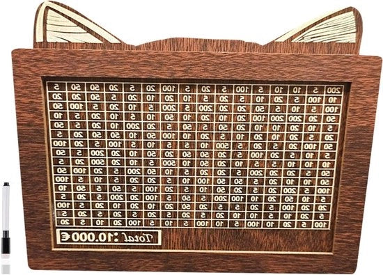 Spaarpot per adulti in legno con cassetto in legno con piatto, spaarpot riutilizzabile per il risparmio di denaro o monete, aiuto per il budget in cassette per adulti e bambini - colore moka