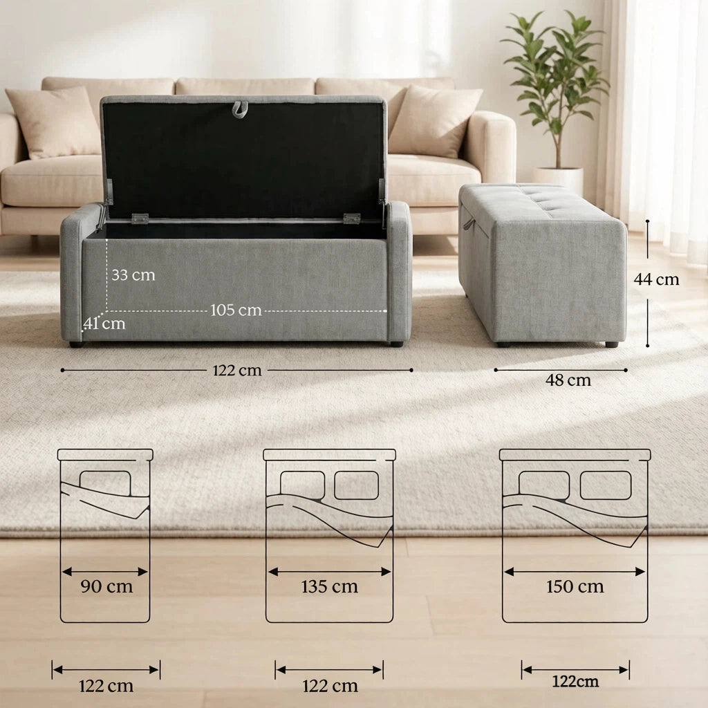 PANCA Contenitore 122x48x44 cm Grigio in Lino