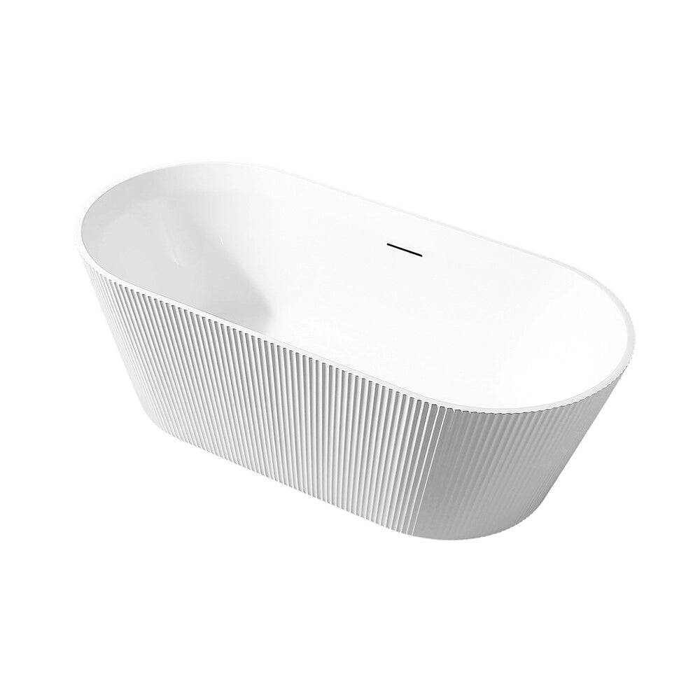 Vasca freestanding 170cm ovale con superficie cannettata in bianco lucido Venere