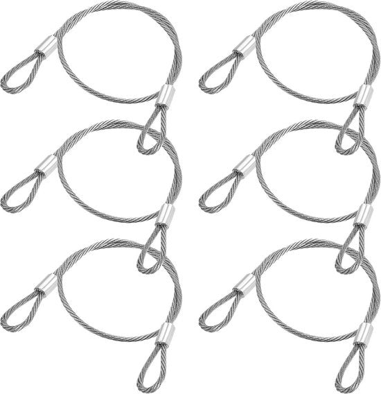 Cavo in acciaio inossidabile con anelli - 6 pezzi - per illuminazione e serratura del bagagliaio - 30 cm x 2 mm/118 inch x 0,008 inch