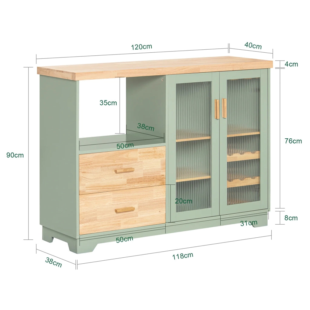 Credenza buffet con 2 ante in vetro Mobile da cucina Mobile microonde 120x40x90cm Verde FSB81-GR SoBuy