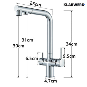 Felix | miscelatore estraibile 3 vie premium grigio titanio opaco | rubinetto da cucina a osmosi in acciaio inox| 360 gradi rotabile filtro 3 attacchi