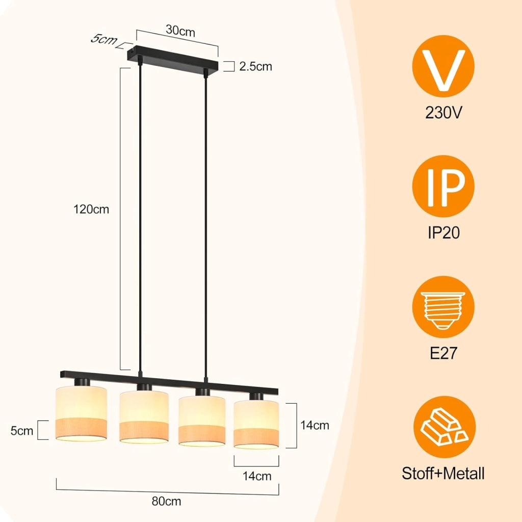 Lampada a Sospensione ZMH 4 fiamme E27 Bianco Vintage Altezza Regolabile Senza Lampadina