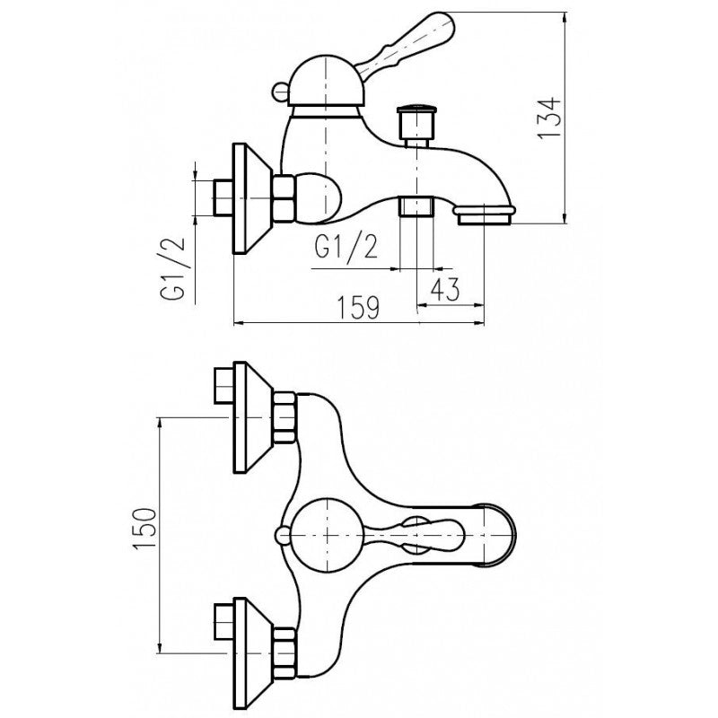 LABE miscelatore vasca a parete in ottone cromato con maniglia in ceramica
