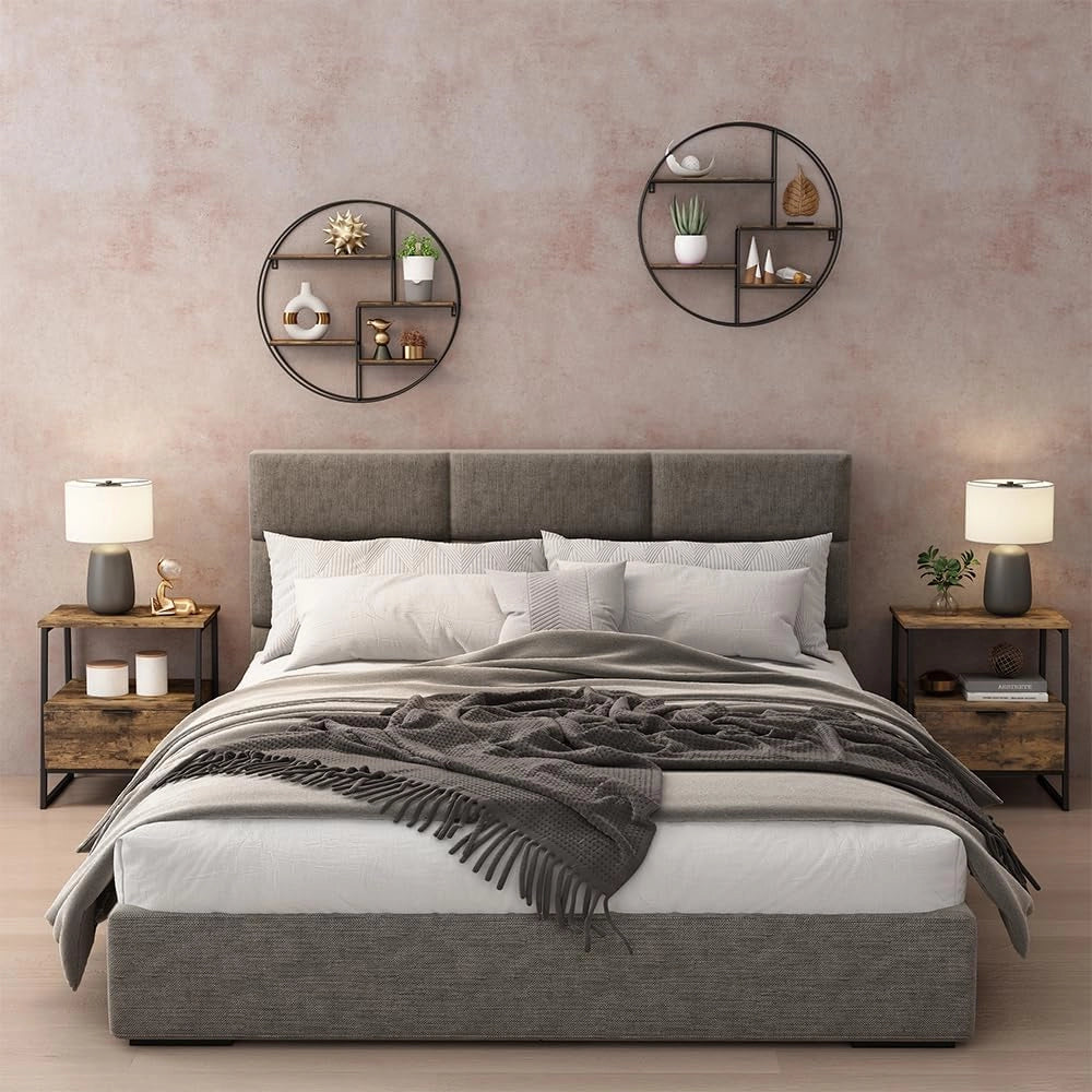 Comodino Lunor, Rovere rustico/nero, Set di 2