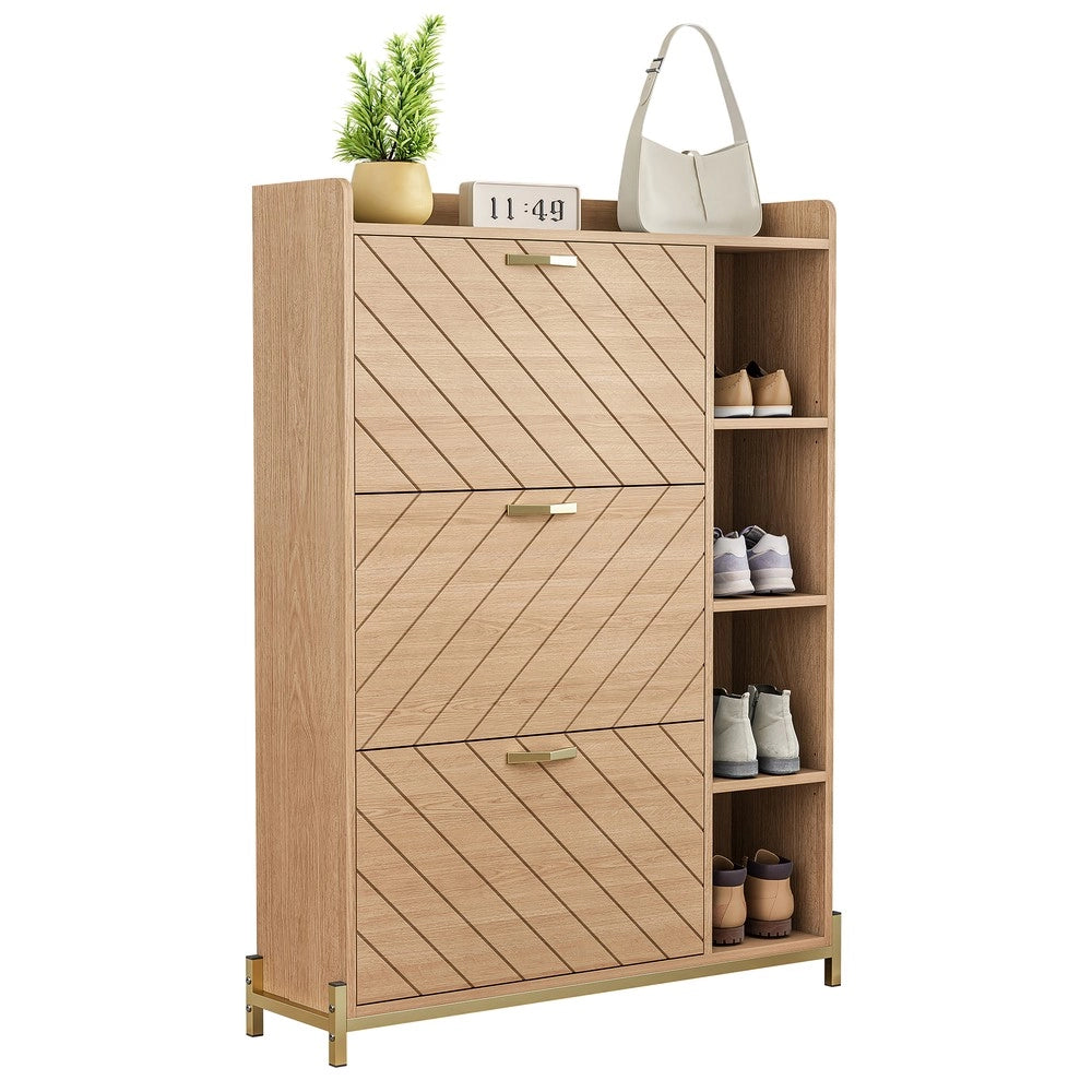 Scarpiera Nordica con Ante a Ribalta ¨C MINIMAL ¨C Rovere, 3 Ante, Slim, Ripiani Laterali