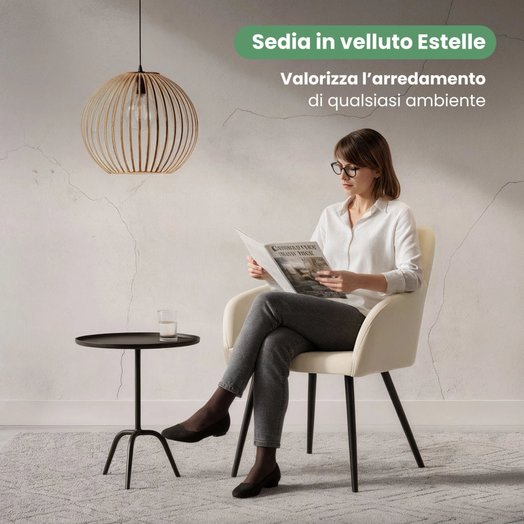 Set di 6 Sedie in velluto liscio ESTELLE Beige gambe nere