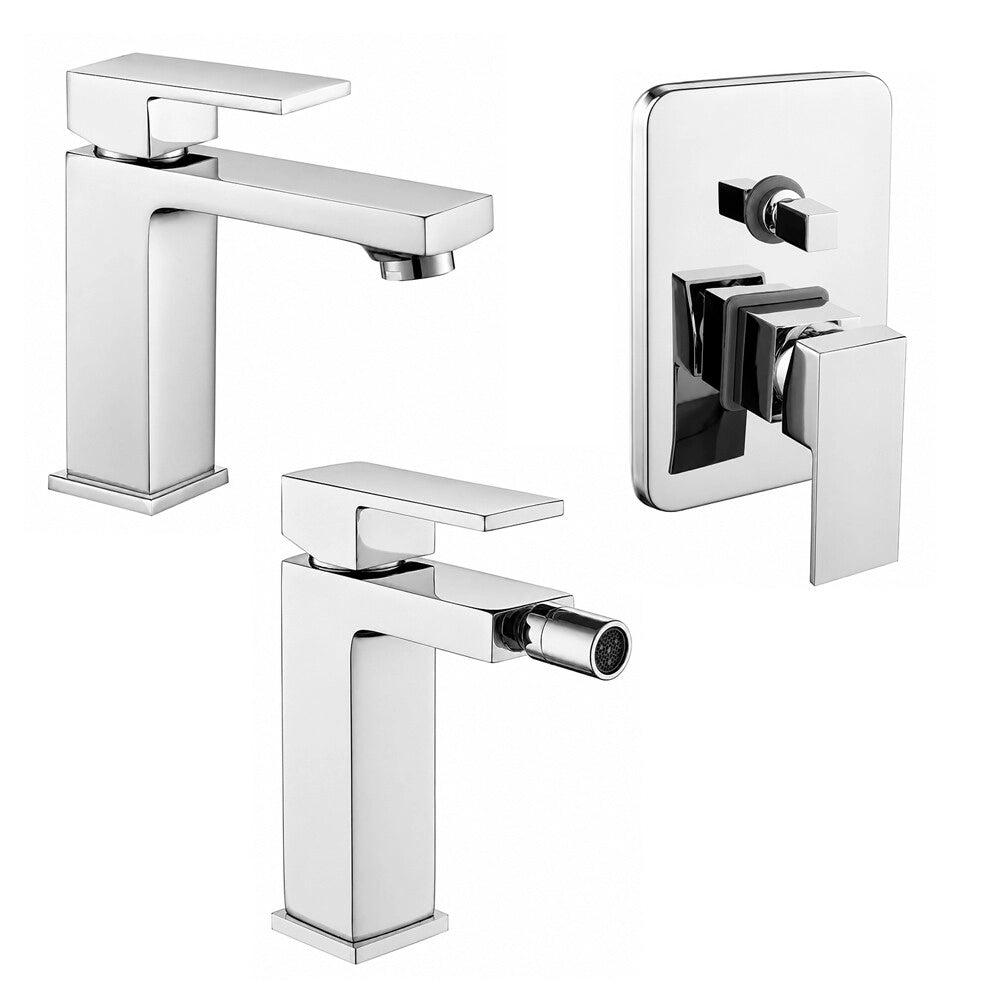 Set miscelatori lavabo bidet e doccia a due vie cromato Amber