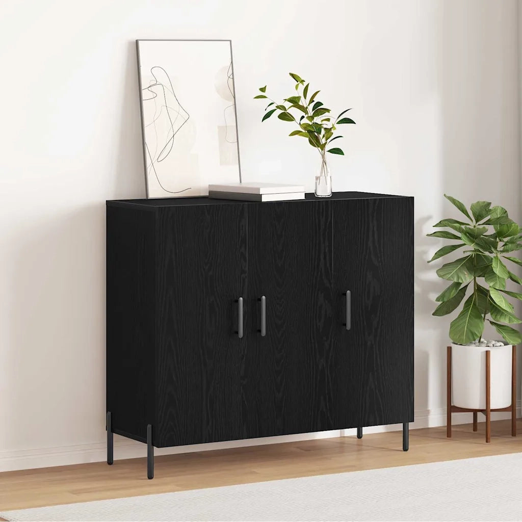 Credenza Rovere Nero 90 x 34 x 80 cm Legno multistrato 869081