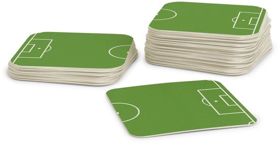 Ottimizzatori per vetrina | Tappeti da calcio per tavolo (50 pezzi) in cartone, quadrato (9,3 cm x 9,3 cm) | Decorazione da tavola per l'Europa con campo da calcio verde