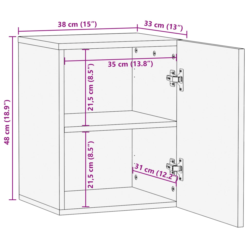 Mobile da Bagno a Muro 38x33.5x48 cm Legno Massello di Mango e Legno Ingegnerizzato
