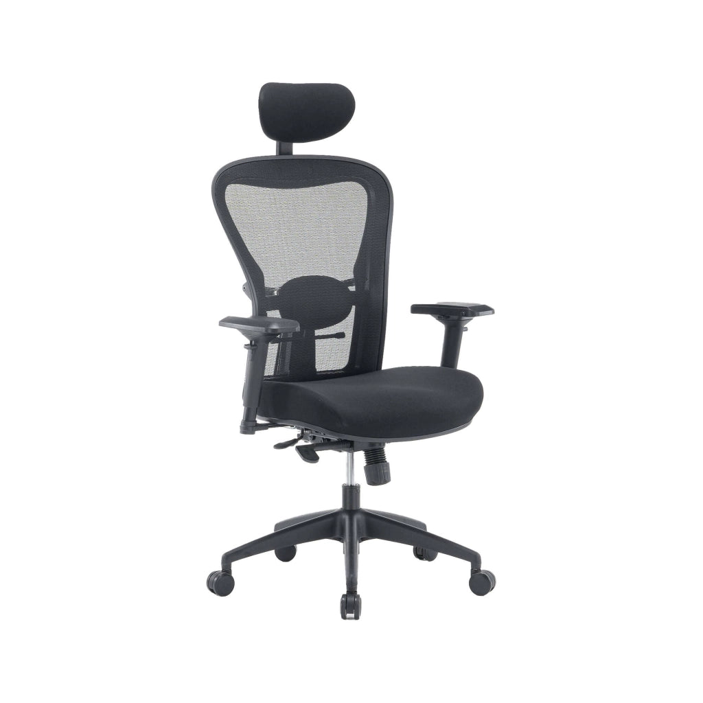 Sedia da ufficio Barbona, Poltrona direzionale a rete con braccioli, Seduta ergonomica da ufficio, 66x68h120/132 cm, Nero