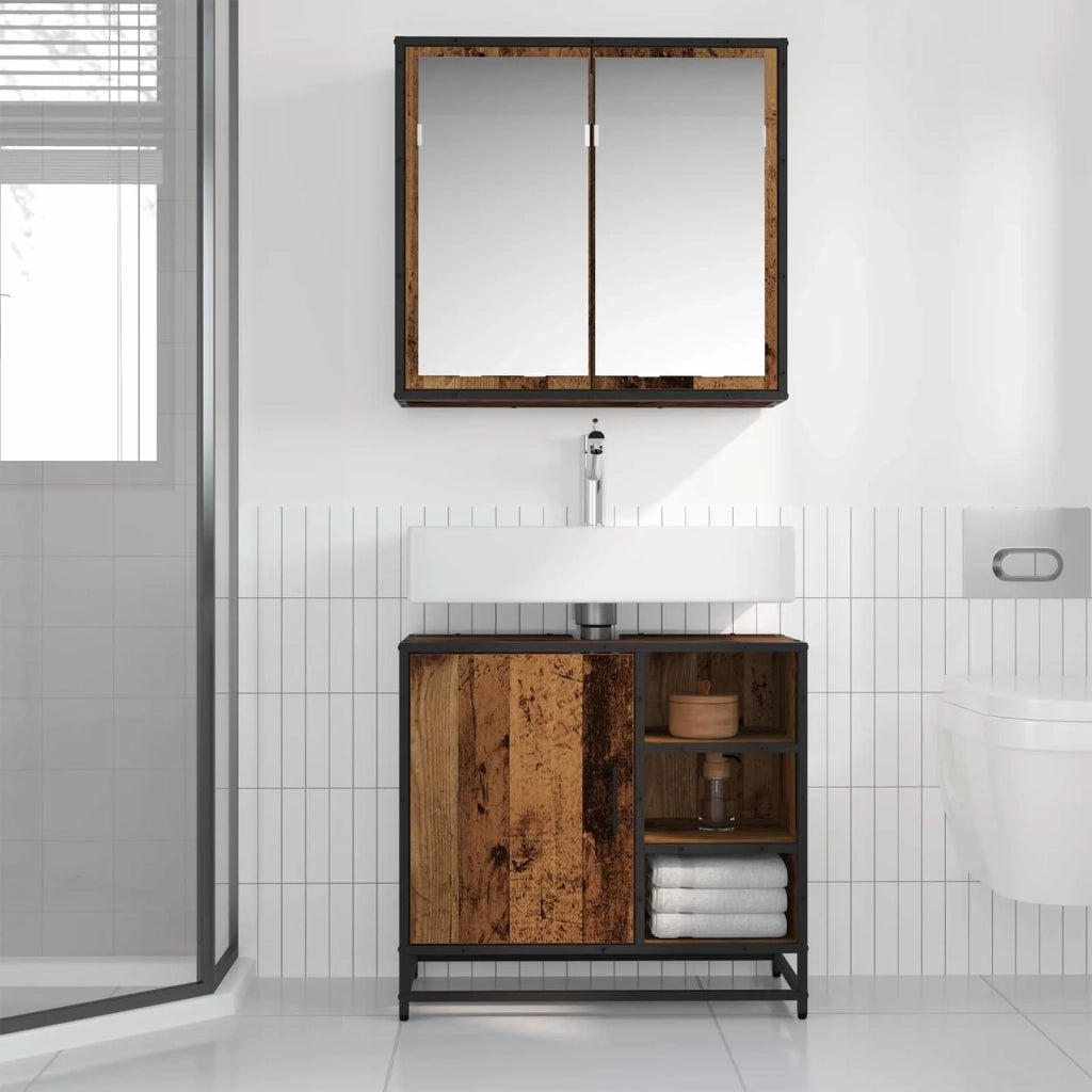 Set di mobili per il bagno con lo scaffale 2 pcs Legno vecchio 3402402