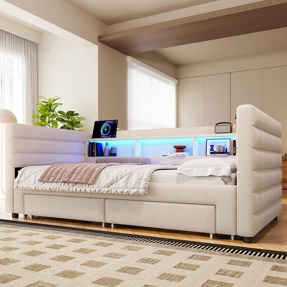 Divano letto 90x190cm?- Xylo - gigogne USB velluto beige