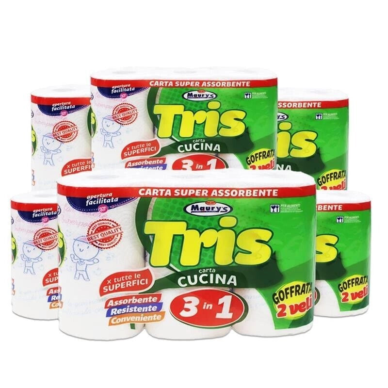 MAURY'S CARTA CUCINA 3IN1 PER TUTTE LE SUPERFICI 18 ROTOLI-6 CONFEZIONI DA 3 PEZZI
