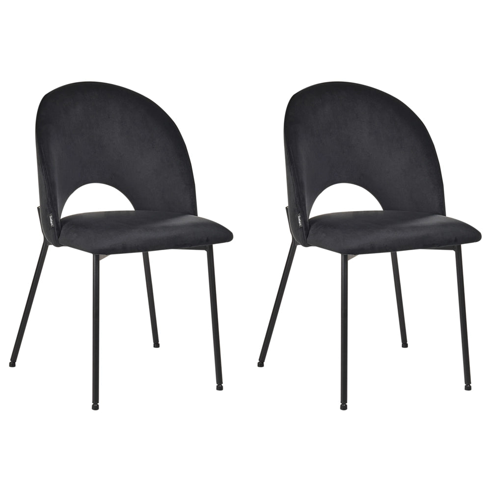 Set di 2 sedie da pranzo rivestimento in velluto nero gambe nere glamour retrò