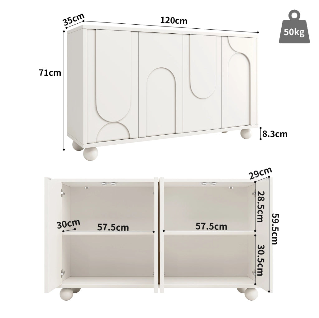 Credenza contenitore 120x35x71 cm con ripiano regolabile, bianca