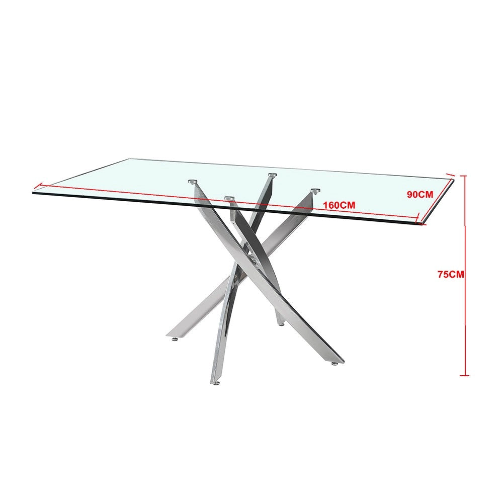 Tavolo da Pranzo Peyton 160×90 cm in Vetro Temperato con Gambe Incrociate Nere