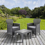 Set salotto da esterno Aneta, Set da giardino con cuscini composto da 2 poltrone e 1 tavolino, Salottino indoor, 100% Made in Italy, Cm 60x58h86, Antracite