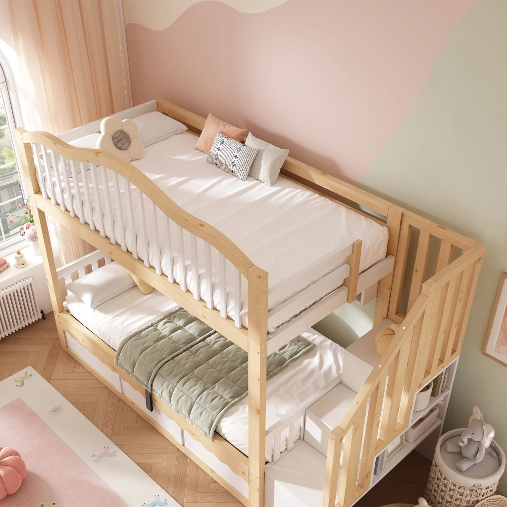letto a castello in legno bianco e rovere 98 x 252 cm