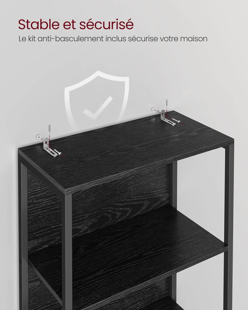 Libreria a LED a 6 ripiani con luce regolabile unità di archiviazione con struttura in acciaio 303 x 60 x 178,6 cm per soggiorno camera da letto ufficio nero 12_0004274