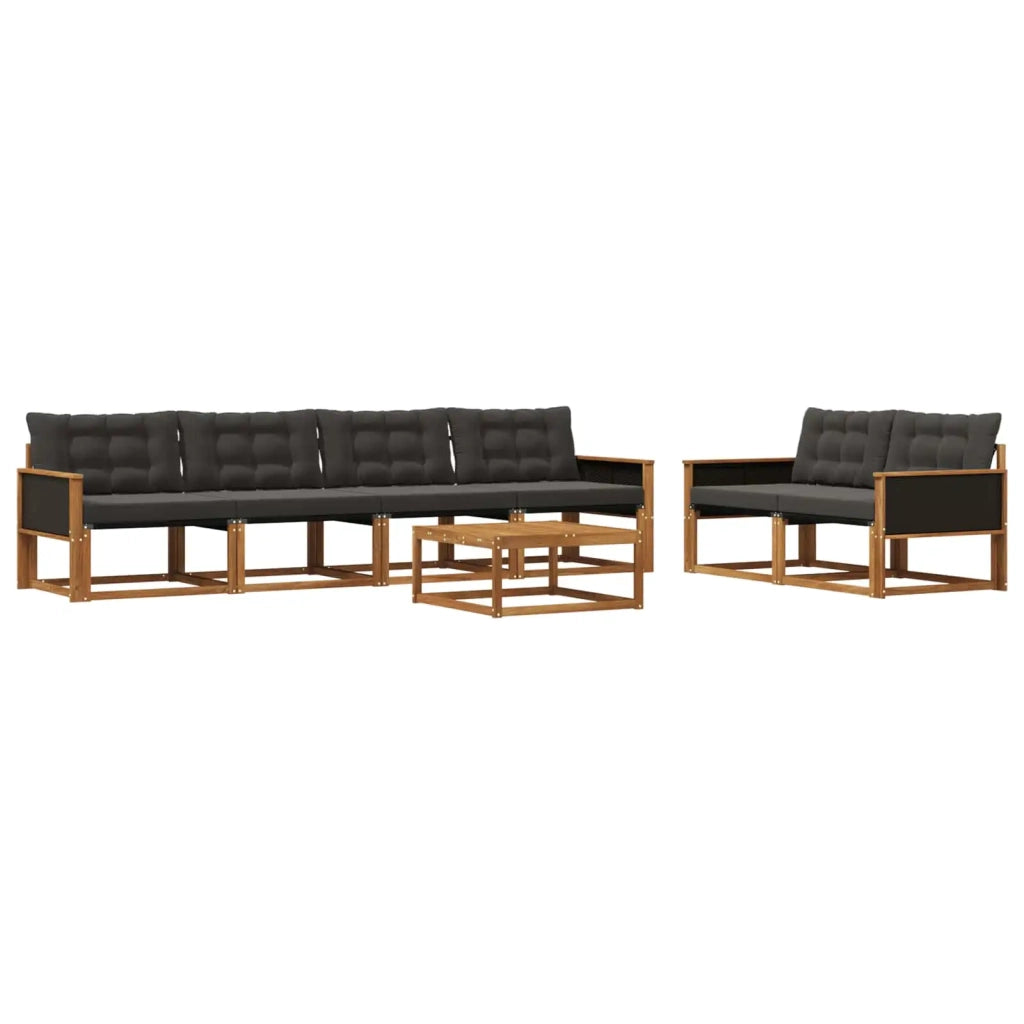 Set di divani da esterno con cuscino 7 pcs Naturale e Nero