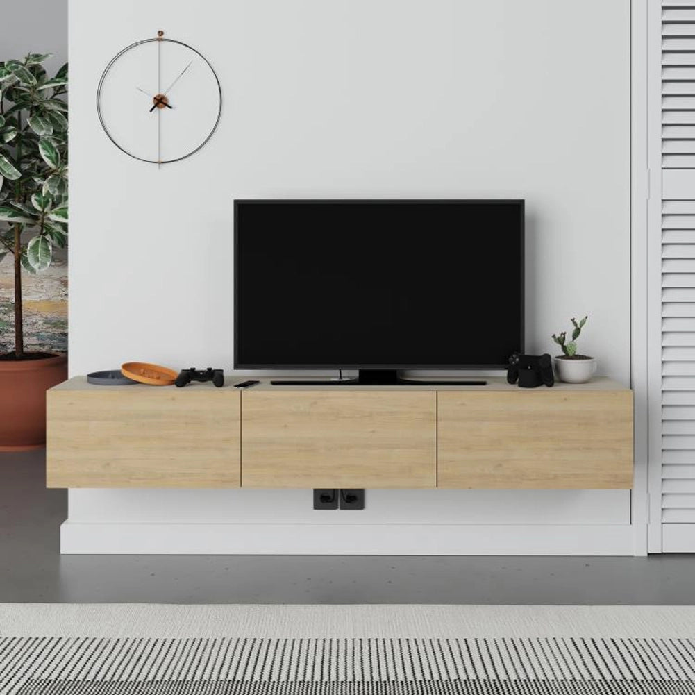 Mobile TV sospeso 180x30cm FRANCY Quercia e Sabbia 3 Ante a Ribalta Parete