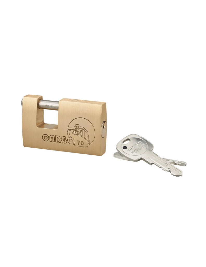 Lucchetto Cargo 70 mm Adriatic, ottone pieno, arco inox, 2 chiavi – THIRARD