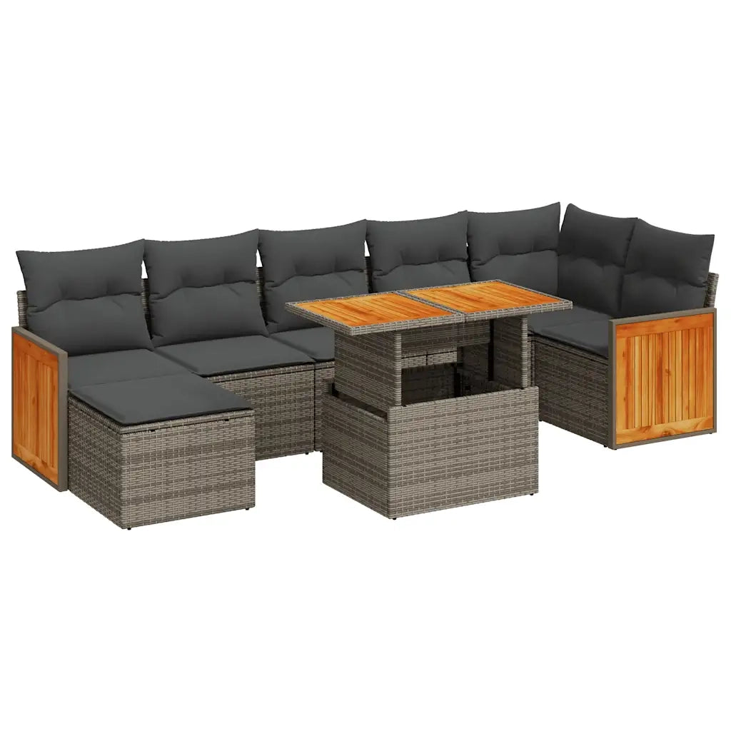 Set Divano da Giardino 8pz con Cuscini Grigio Polyrattan Acacia