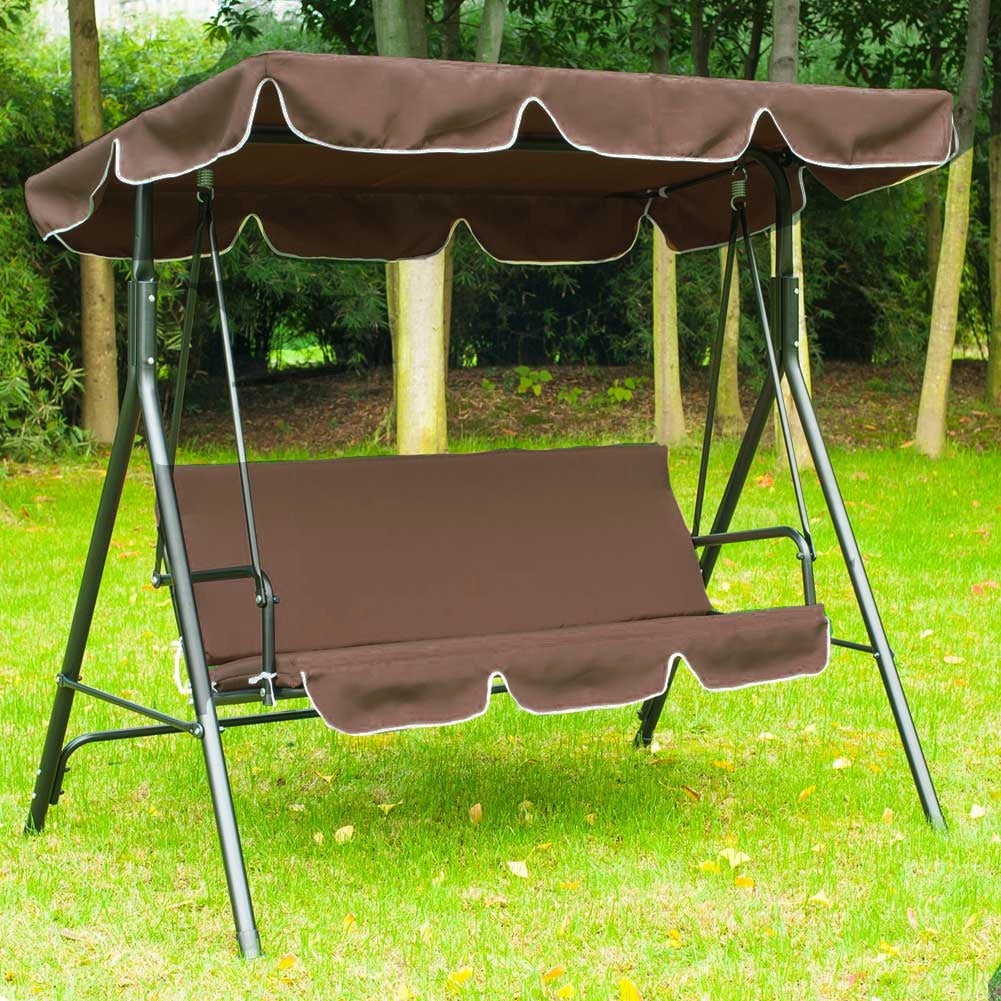 Dondolo Altalena da Giardino 3 Posti in Acciaio con Parasole Regolabile Coffee