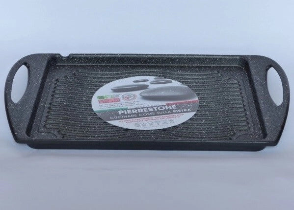 Piastra rigata Grill antiaderente con manici Delizia pietra 34 x 26 cm